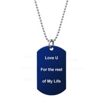 Blue - Personalized Message One Side Text Engraved Stainless Steel Custom Dog Tag w/ Dot Ball Chain Necklace 24″ - Handmade