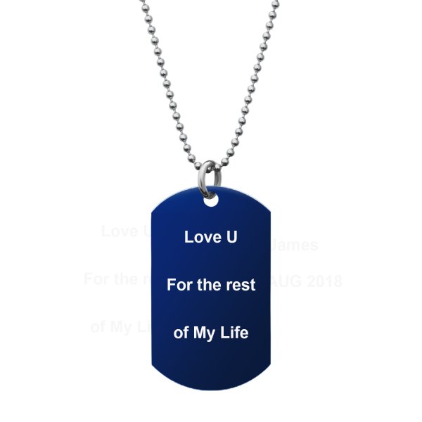 Blue - Personalized Message One Side Text Engraved Stainless Steel Custom Dog Tag w/ Dot Ball Chain Necklace 24" - Handmade