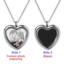 Engraved Personalized Photo Heart Floating Crystal Chain Necklace Pendant Handmade Gift - Pink