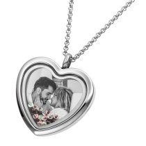 Engraved Personalized Photo + Text Heart Floating Crystal Chain Necklace Pendant Handmade Gift - Pink