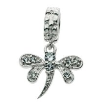 Sterling Silver Dragonfly Clear Crystal CZ Bead Charm For Pandora Troll Biagi Chamilia