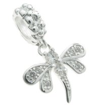 Sterling Silver Dragonfly Clear Crystal CZ Bead Charm For Pandora Troll Biagi Chamilia