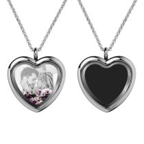 Engraved Personalized Photo Heart Floating Crystal Chain Necklace Pendant Handmade Gift - Purple