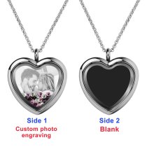 Engraved Personalized Photo Heart Floating Crystal Chain Necklace Pendant Handmade Gift - Purple