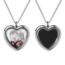 Engraved Personalized Photo Heart Floating Crystal Chain Necklace Pendant Handmade Gift - Red