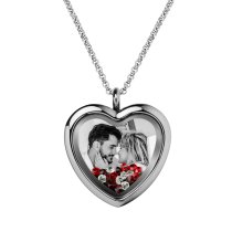 Engraved Personalized Photo Heart Floating Crystal Chain Necklace Pendant Handmade Gift - Red