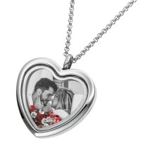 Engraved Personalized Photo + Text Heart Floating Crystal Chain Necklace Pendant Handmade Gift - Red