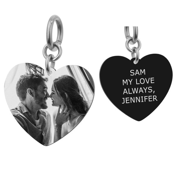 Heart Plate Personalized 1 Side Photo + 1 Side Message Engraving Pendant Dangle Charm for European Charm Bracelets