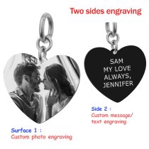 Heart Plate Personalized 1 Side Photo + 1 Side Message Engraving Pendant Dangle Charm for European Charm Bracelets