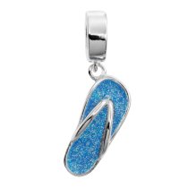 Sterling Silver Flip-flop Sandal Slipper Beach Blue Enamel Dangle Pendant Bead for European Charm Bracelet