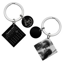 Personalized Custom Date Text Photo Calendar Engraving Heart Square Dog Tag Pendant Keychain Lovers Couples Valentine's Day Birthday Anniversary Christmas Special Day Gift