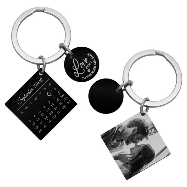 Personalized Custom Date Text Photo Calendar Engraving Heart Square Dog Tag Pendant Keychain Lovers Couples Valentine's Day Birthday Anniversary Christmas Special Day Gift