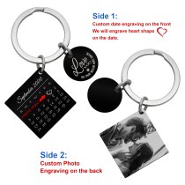 Personalized Custom Date Text Photo Calendar Engraving Heart Square Dog Tag Pendant Keychain Lovers Couples Valentine's Day Birthday Anniversary Christmas Special Day Gift