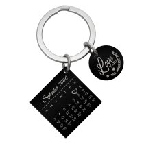 Personalized Custom Date Calendar Engraving Heart Square Dog Tag Pendant Keychain Lovers Couples Valentine's Day Birthday Anniversary Christmas Special Day Gift
