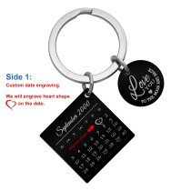 Personalized Custom Date Calendar Engraving Heart Square Dog Tag Pendant Keychain Lovers Couples Valentine's Day Birthday Anniversary Christmas Special Day Gift