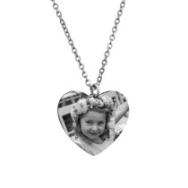 Heart Plate 1 Side Photo + 1 Side Text Engraving Personalized Photo and Message Pendant Chain Necklace 18.5 in + 2.5 in