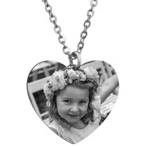 Heart Plate 1-sided Engraving Personalized Photo Pendant Chain Necklace 18.5 in + 2.5 in