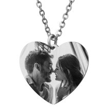 Heart Plate 1-sided Engraving Personalized Photo Pendant Chain Necklace 18.5 in + 2.5 in