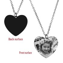 Heart Plate 1-sided Engraving Personalized Photo Pendant Chain Necklace 18.5 in + 2.5 in