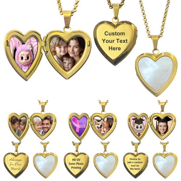 Heart Plate 1-sided Engraving Personalized Photo Pendant Chain Necklace 18.5 in + 2.5 in