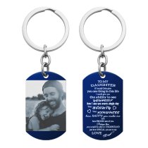 Blue - To My Daughter From Mom Photo Engraving Custom Dog Tag Key Chain - Handmade