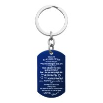 Blue - To My Daughter From Mom Love Text Engraved Dog Tag Pendant Keychain Mother Family Keepsake