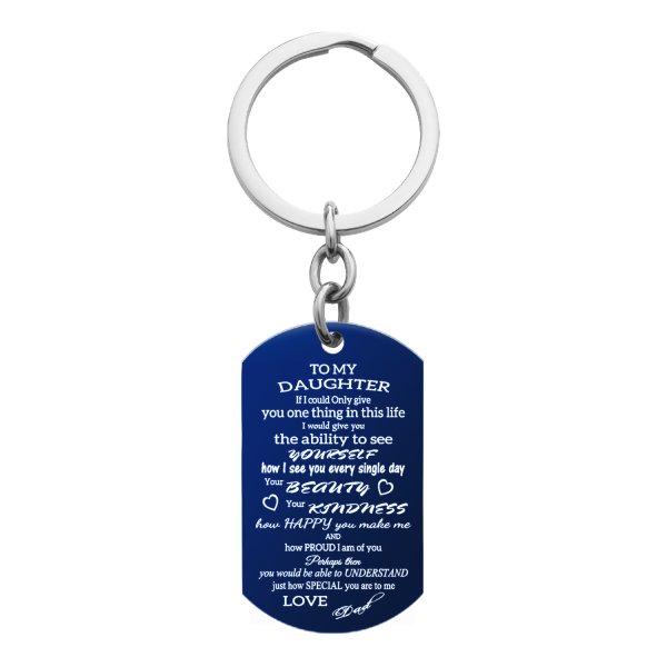 Blue - To My Daughter From Mom Love Text Engraved Dog Tag Pendant Keychain Mother Family Keepsake