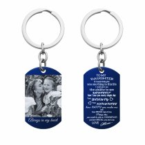 Blue - To My Daughter From Mom Photo/text Engraving Custom Dog Tag Key Chain - Handmade