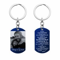 Blue - To My Daughter From Dad Photo/text Engraving Custom Dog Tag Key Chain - Handmade