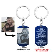 Blue - To My Daughter From Dad Photo Engraving Custom Dog Tag Key Chain - Handmade