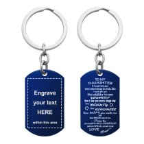 Blue - To My Daughter From Dad Text Engraving Custom Dog Tag Key Chain - Handmade