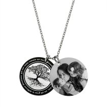 Double Round Plates Family Tree Photo Engraving Personalized Pendant Chain Necklace 18.5 in + 2.5 in