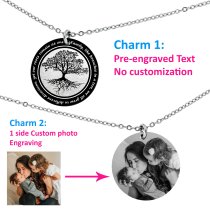 Double Round Plates Family Tree Photo Engraving Personalized Pendant Chain Necklace 18.5 in + 2.5 in
