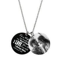 Double Round Plates to My Wife Photo Engraving Personalized Pendant Chain Necklace 18.5 in + 2.5 in