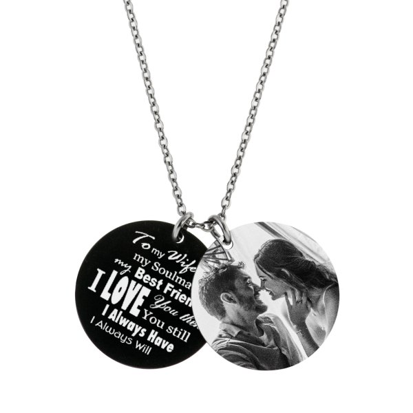 Double Round Plates to My Wife Photo Engraving Personalized Pendant Chain Necklace 18.5 in + 2.5 in
