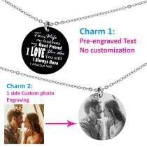 Double Round Plates to My Wife Photo Engraving Personalized Pendant Chain Necklace 18.5 in + 2.5 in