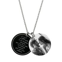 Double Round Plates Love Photo Engraving Personalized Pendant Chain Necklace 18.5 in + 2.5 in