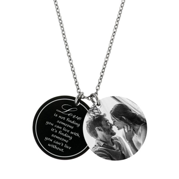 Double Round Plates Love Photo Engraving Personalized Pendant Chain Necklace 18.5 in + 2.5 in