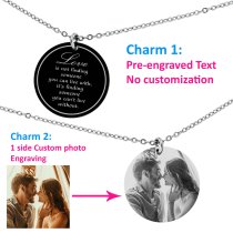 Double Round Plates Love Photo Engraving Personalized Pendant Chain Necklace 18.5 in + 2.5 in