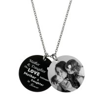 Double Round Plates to My Daughter Mother Love Forever Photo Engraving Personalized Pendant Chain Necklace 18.5 in + 2.5 in
