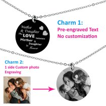 Double Round Plates to My Daughter Mother Love Forever Photo Engraving Personalized Pendant Chain Necklace 18.5 in + 2.5 in