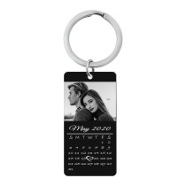 Queenberry Custom Engraved Personalized Calendar Date + Photo Engraved Personalized Calendar Date Dog Tag Keychain