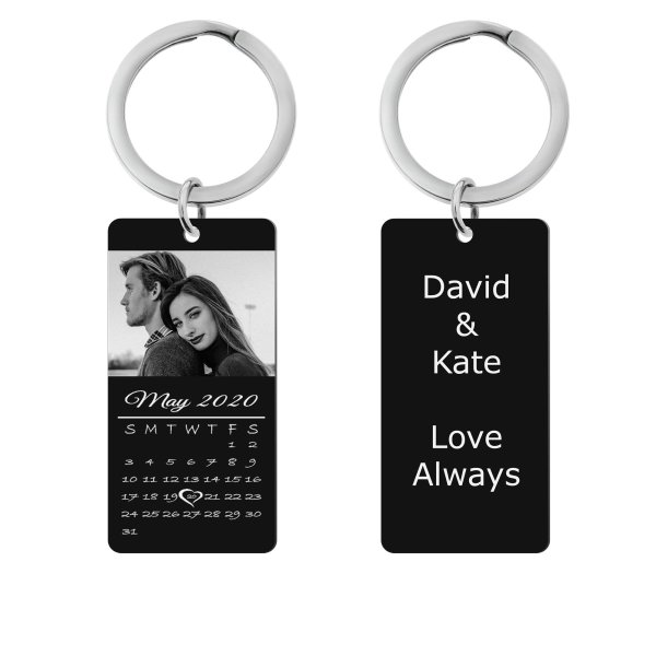 Custom Engraved Personalized Calendar Date + Photo Dog Tag Keychain