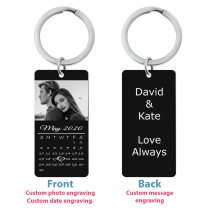 Custom Engraved Personalized Calendar Date + Photo Dog Tag Keychain