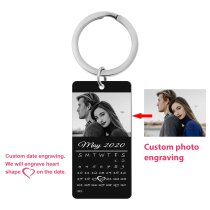 Custom Engraved Personalized Calendar Date + Photo Dog Tag Keychain