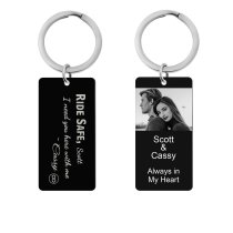 Queenberry Ride Safe Love Custom Engraved Personalized Photo Text Message Dog Tag Keychain