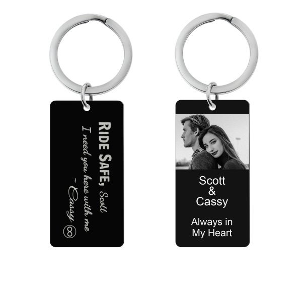 Queenberry Ride Safe Love Custom Engraved Personalized Photo Text Message Dog Tag Keychain
