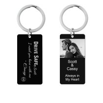 Queenberry Drive Safe Love Custom Engraved Personalized Photo Text Message Dog Tag Keychain