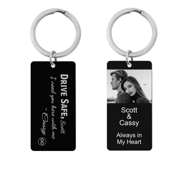 Queenberry Drive Safe Love Custom Engraved Personalized Photo Text Message Dog Tag Keychain