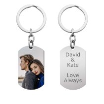 Full Color Uv Coated Photo Printing + Laser Engraved Personalized Message Engraving Stainless Steel Custom Dog Tag Key Chain - Handmade- Silver